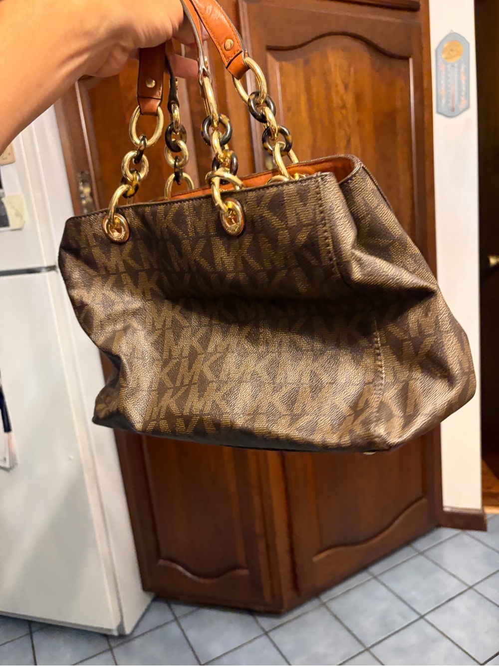 Michael Kors Cynthia MK signature Logo Satchel Brown Handbag - Picture 4 of 12